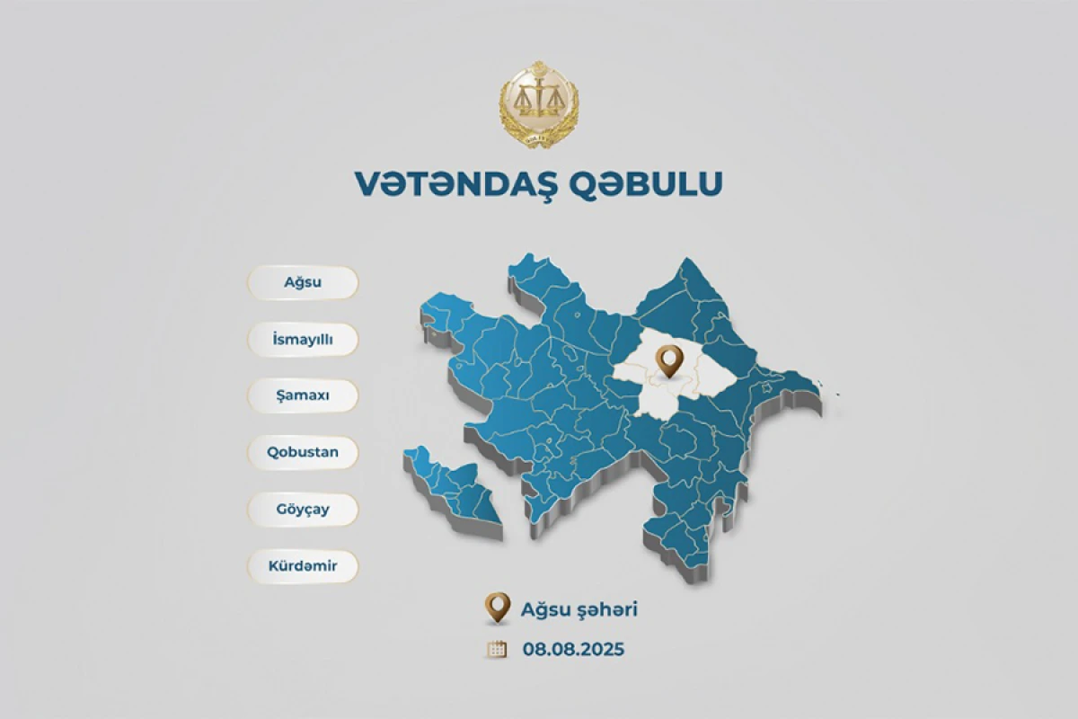 Ədliyyə naziri [[Ağsuda]] vətəndaşları qəbul edəcək