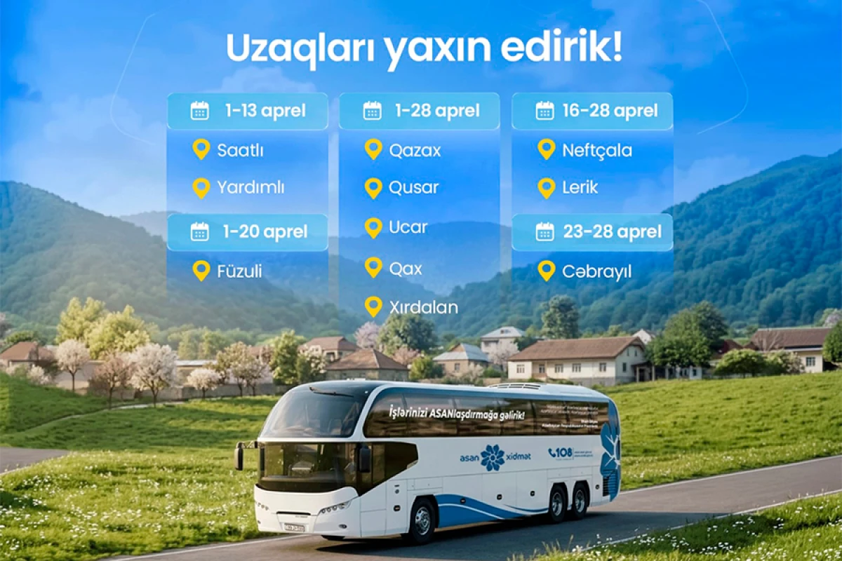 Apreldə Səyyar ASAN xidmətin [[fəaliyyət göstərəcəyi ÜNVANLAR]]