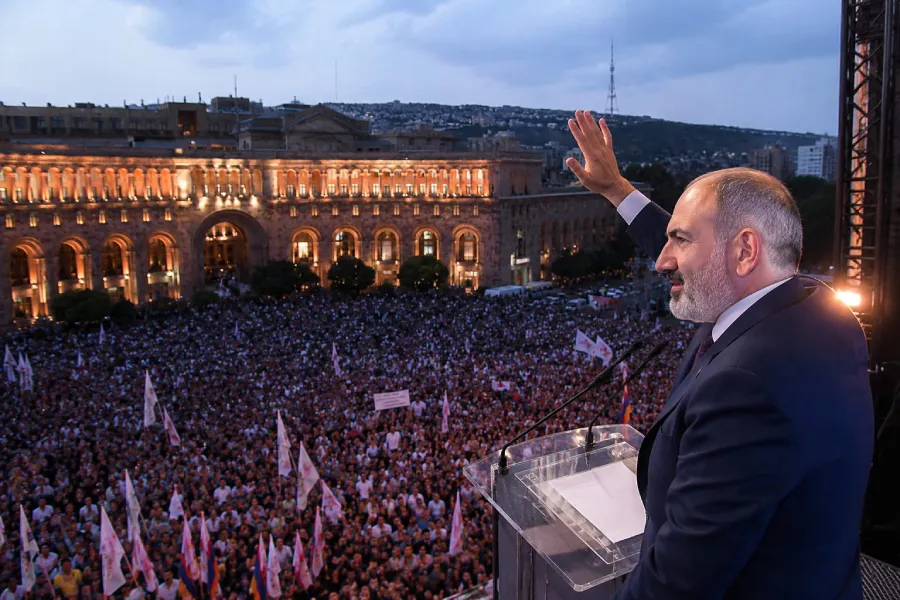 Paşinyan seçki öncəsi güc nümayişi etdi: Respublika meydanında böyük mitinq - VİDEO