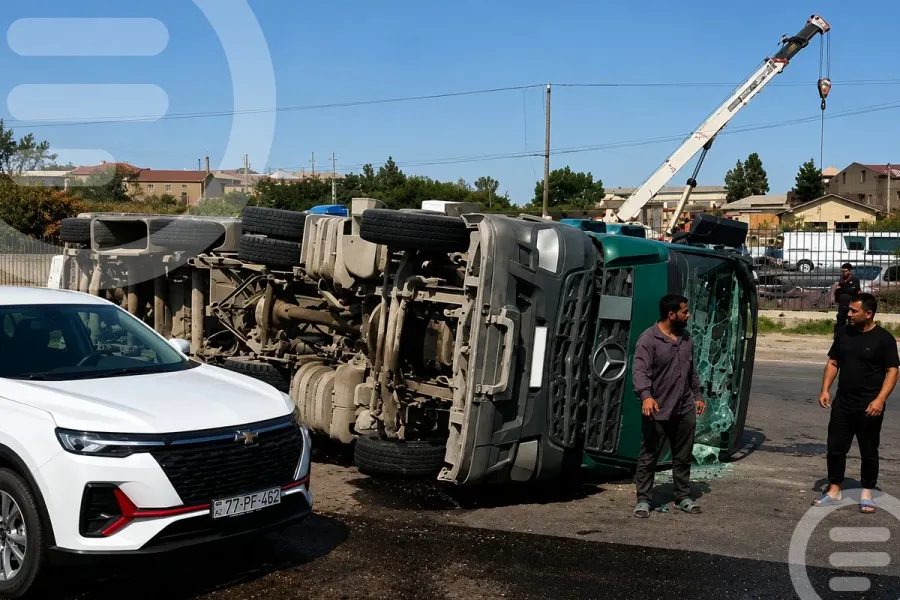 Bakıda TIR aşdı: Dizel yola dağıldı - VİDEO